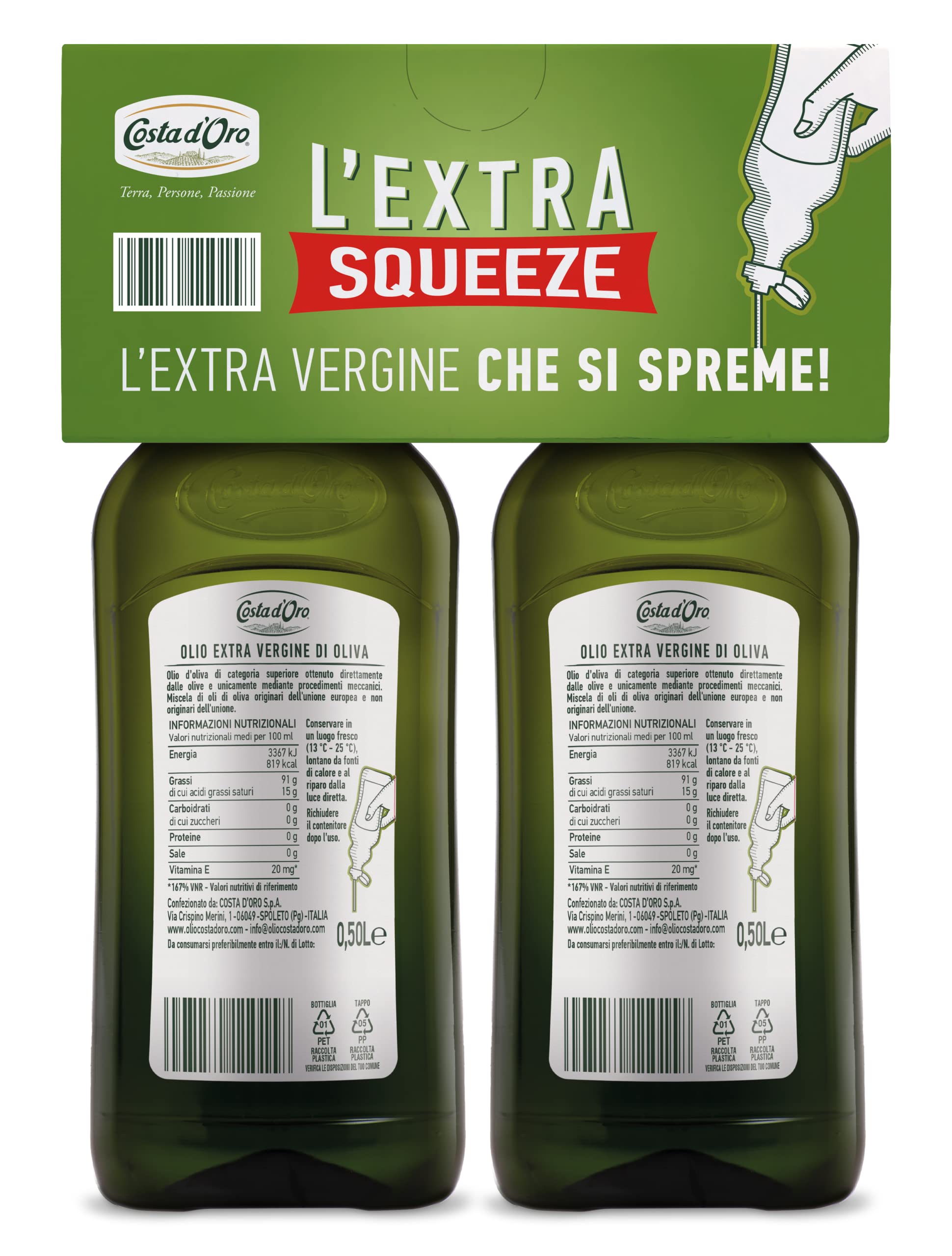 costa-d-oro-l-extra-squeeze-bipack-2x500-ml-olio-extravergine-con-tappo-salvagoc image 2